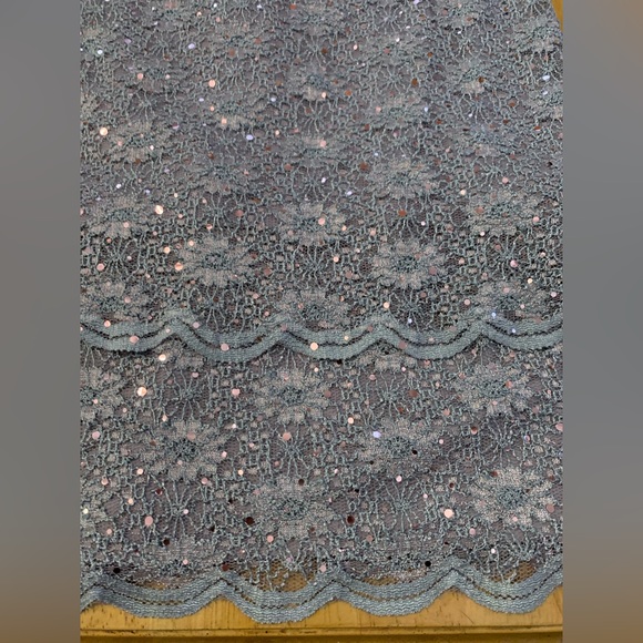 New CONNECTED APPAREL Gray Lace Pink Shimmer DRESS size 10 Layered Scalloped hem - Picture 3 of 7